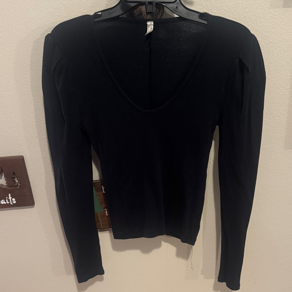 Free People Black Long Sleeve Tee